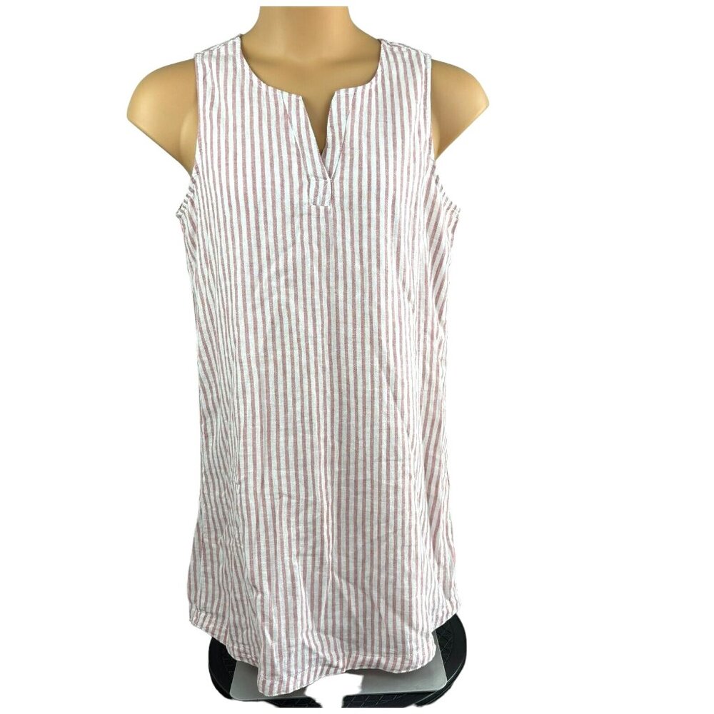 BEACHLUNCHLOUNGE Linen Blend Red Striped Shift Dress Sleeveless Lined